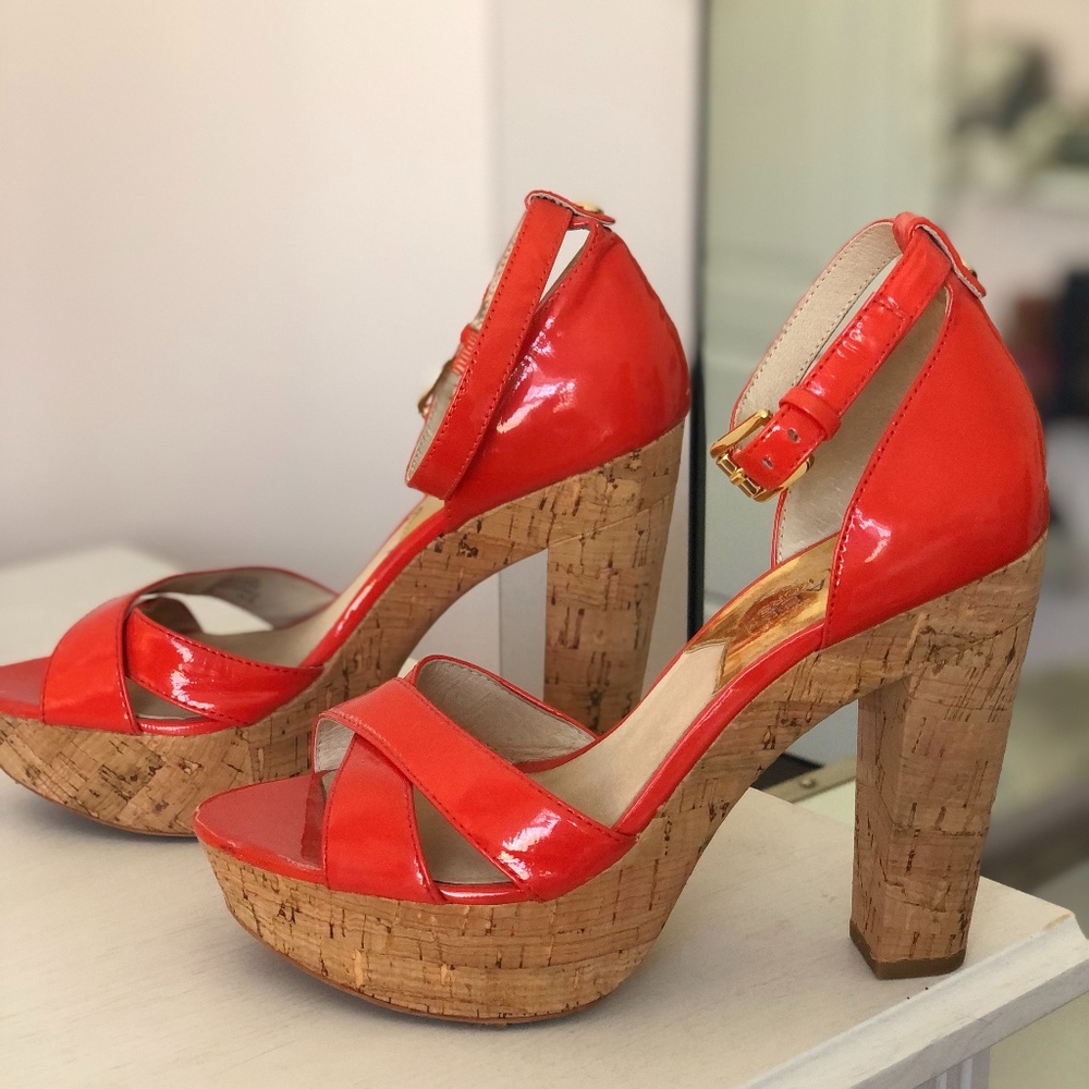 MICHAEL KORS Bright Orange Cork Heeled Shoes